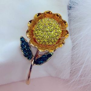 Sunflower Rhinestone  Flower Brooch